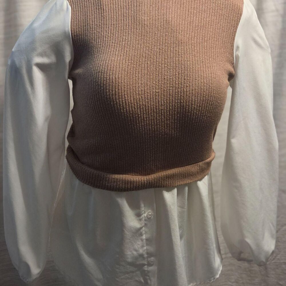 London Rose Women's White and Tan Blouse
